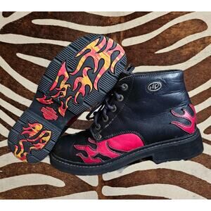 Vintage Harley-Davidson Flame Leather Boots A1 Sz 9.5 Black Red Moto Biker Ridin
